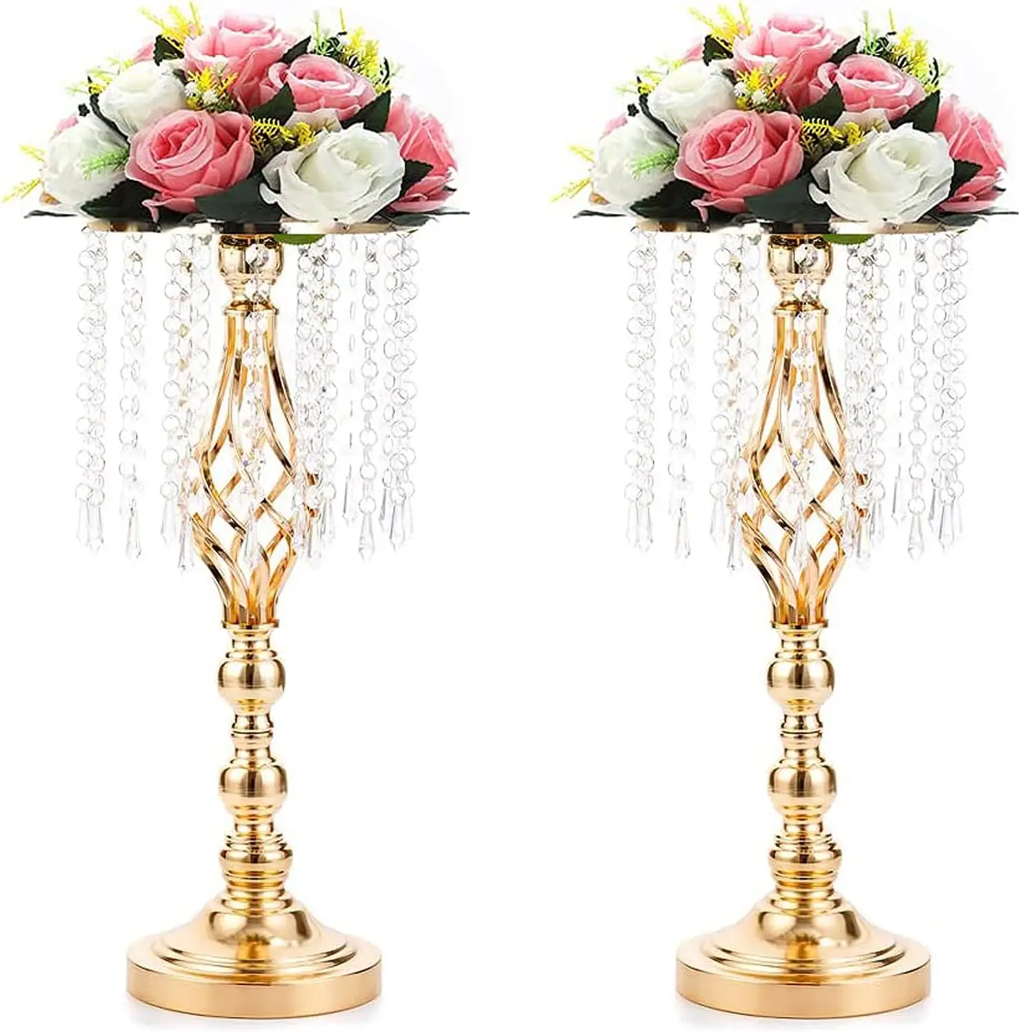 Iron Vases Metal Tall Artificial Flower Stand Gold Candelabra Crystal Centerpieces for Wedding Table Decoration