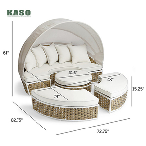 Lit de Jour Design Moderne avec Baldaquin, Mobilier de Patio, Chaise Longue de Luxe pour Hôtel et Jardin, Chaise Longue Ronde en Aluminium et Rotin PE pour Extérieur - Product Image 4