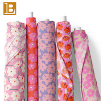 Kain katun poplin cetak digital motif bunga Valentine Pink BILU, 100% katun,  khusus untuk pakaian anak perempuan.
