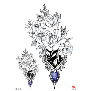 Autocollant de tatouage temporaire motif fleur noire, imperméable, sur papier blanc, pour le ventre, la poitrine, l'épaule, design artistique corporel - Product Image 5
