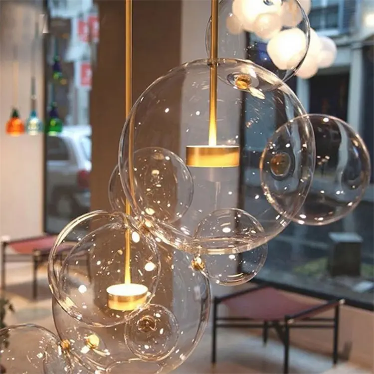 Nordic Decorative Home Chandelier Clear Glass Ball Globe Bubble Bar Hanging LED Modern Glass Pendant Lights