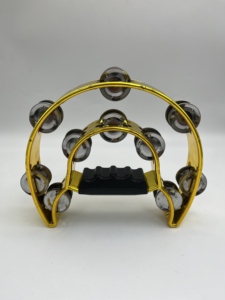 Tambourin demi-lune double rangée plaqué or et argent avec grelots métalliques pour KTV, fête ou Orff - Product Image 3