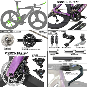 Vélo de route en carbone BXT Racing T800, 2x12 vitesses, freins à disque hydrauliques Di2, roues de 88 mm, passage des câbles interne, BXT-TT-119 - Product Image 6