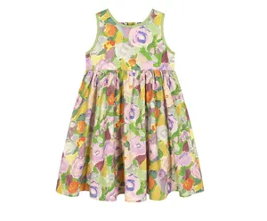 Kid Girls 'Dress 2023 Verão Nova Moda Impressão Colorida Algodão Sem Mangas Princesa Vestido para Meninas