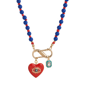 Collana con Ciondolo a Moschettone con Perline Colorate e Occhio, Chiusura a Moschettone con Gemma, Collana Estiva Personalizzata, Regalo <span class=keywords><strong>per</strong></span> <span class=keywords><strong>Lei</strong></span> - Product Image 6