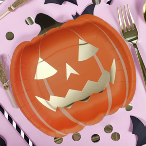 Anyite Golden Foil Cut zucca emozione piatti di carta di Halloween 7 pollici per uso alimentare disponibile per i bambini famiglia su misura forniture - Product Image 3