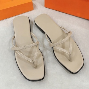 Latest High End Designer Original Brand Designer Women Square <b>Toe</b> Flat Sandals Breathable Summer Slippers Non Slip Home Shoes - Product Image 3