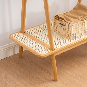 Perchero de bambú y ratán con estante, organizador de ropa para dormitorio, perchero multifuncional para camisas - Product Image 4