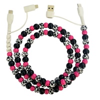 Cordon de charge pour téléphone en perles de poudre nacrée, chargeur rapide scintillant rose pailleté