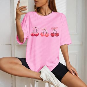 Camiseta Oversize de Algodón con Estampado Gráfico de Lazo Rosa Cereza para Mujer FOXA, Top Transpirable de Jersey - Product Image 3