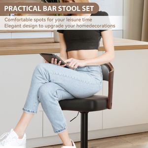Modern PU Leather Bar <b>Chair</b> with Backrest Adjustable Swivel Iron Base for Home Office Living Room Dining Commercial Use - Product Image 2