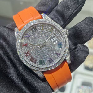Montre mécanique de luxe en moissanite, boîtier en acier inoxydable, <span class=keywords><strong>cadran</strong></span> en cristal saphir, résistance à l'eau 5 BAR, bracelet en caoutchouc <span class=keywords><strong>noir</strong></span>, largeur 21 mm - Product Image 1