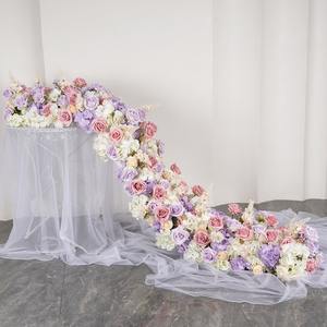 מותאם אישית באיכות גבוהה משי מלאכותי פרח סידור פרחים ורוד סגול רץ שולחן חתונה - Product Image 2