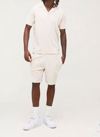 Conjunto de pantalones cortos tipo polo de punto transpirable con estampado de poliéster/algodón, cuello levantado, corte ajustado, estilo gofre, para hombre, ideal para verano.