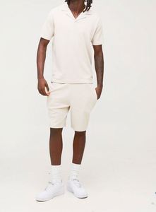 Casual Summer Breathable Printed Knitted Polyester/Cotton Stand <b>Collar</b> Bulk Tracksuit Slim Fit Waffle <b>Revere</b> Polo Shorts Set Men - Product Image 4