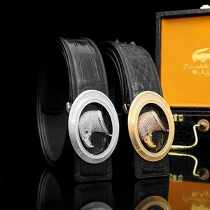 Private customized crocodile <b>leather</b> <b>belt</b>, luxurious classic eagle head diamond set by hand without falling off the diamond - Product Image 6