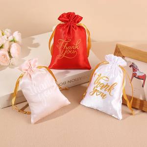 Sac cabas en satin avec logo personnalisé «Merci» 10x15cm pour le rangement de bijoux de fête d'anniversaire et de mariage en jute et soie - Product Image 6