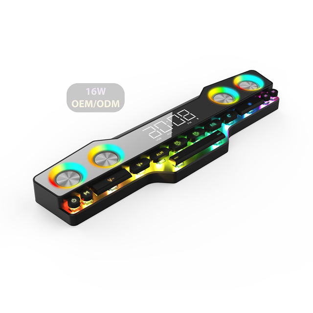 Private Portable Computer Game RGB Hifi Surround Sound Bar with Alarm Clock and USB Connection Blue Tooth Gaming Ser