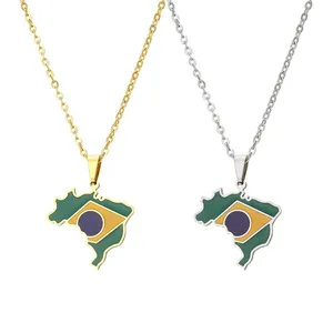 Brazil Map and Flag Pendant & Necklace Brasil Maps Silver Color/Gold Color Jewelry Gifts