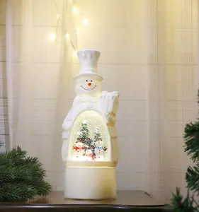 높은 품질 눈 덮인 산타 눈 눈사람 모양 소용돌이 반짝이 물 크리스마스 빛 실내 배터리 운영 크리스탈 빛