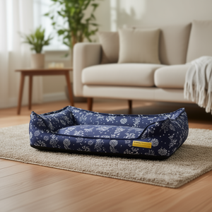 Cuccia per Animali Domestici in Tessuto Oxford Stampato Grigio e Peluche di Coniglio, Design a Impronta Quadrata - Product Image 3