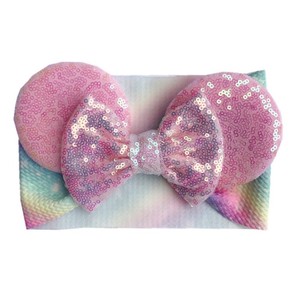 Haute qualité bébé Mickey bandeau Sequin enfants grand arc bandeau extensible pas cher filles infantile fête <span class=keywords><strong>Minnie</strong></span> oreille bandeau pour fille - Product Image 4