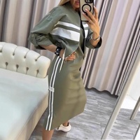 Ensemble robe moulante au-dessus du genou et cardigan à manches longues pour femme, collection automne 2027, avec rayures blanches, en polyester/spandex