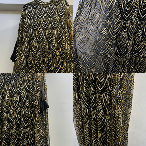 Robe Abaya de Luxe Noire et Dorée Perlée <span class=keywords><strong>pour</strong></span> <span class=keywords><strong>Femme</strong></span>, Col Montant, Manches Cape, Robe Longue Modeste, Caftan de Soirée <span class=keywords><strong>pour</strong></span> Invitée du Moyen-Orient, ODM - Product Image 2