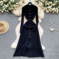 Robes d'été, robe maxi en tissu tissé uni à col de poupée, à simple boutonnage, taille empire, vintage, moulante, style socialite française