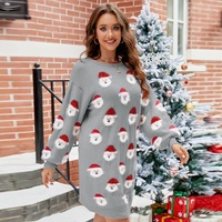 Pull jacquard surdimensionné pour femme, motif tête de Père Noël, collection hiver, cadeau de Noël, vente directe usine