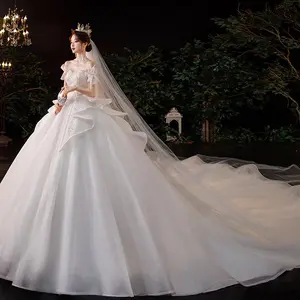 S1390T 2024定制高品质波西米亚风格新娘婚纱优雅复古皇家设计全衬里教堂火车步道