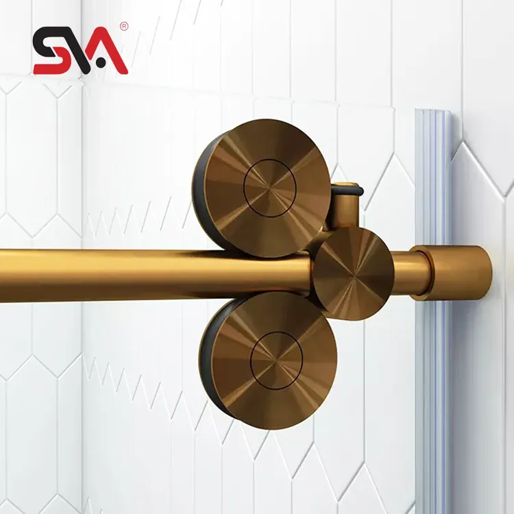 SVA-0029B de tubería de acero inoxidable redonda, accesorio de cuatro ruedas para puerta de vidrio deslizante sin marco para ducha de baño, rodillos dobles