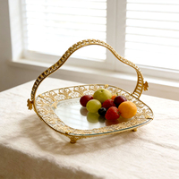 Fruteira de Vidro Transparente Europeia de Luxo com Alça, Cesto Decorativo Personalizado para Armazenamento, Bandeja para Mesa de Casamento e Decoração de Casa – Atacado