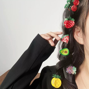 مشابك شعر صغيرة على شكل فواكه، مشابك شعر لطيفة وحلوة من الأسيتات على شكل فراولة وكرز وخضروات، بيع بالجملة - Product Image 3