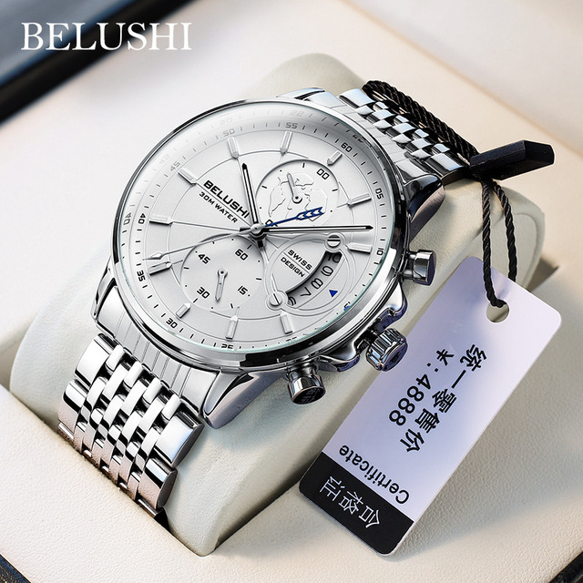 BELUSHI 576 Watch for Men Waterproof Luminous Sports Quartz Wrist Watch Mens Stainless Steel Chronograph Luxury Man Watches