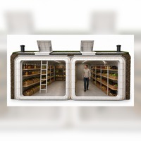 Cave de jardin souterraine modulaire en PRV avec rangement pour aliments et vins, et étagères sur mesure pour installation en extérieur