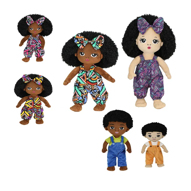 На заказ 50 см одетая афро-волосы африканская черная девочка кукла плюшевые игрушки для детей Подарки Juguetes de peluche para ninas