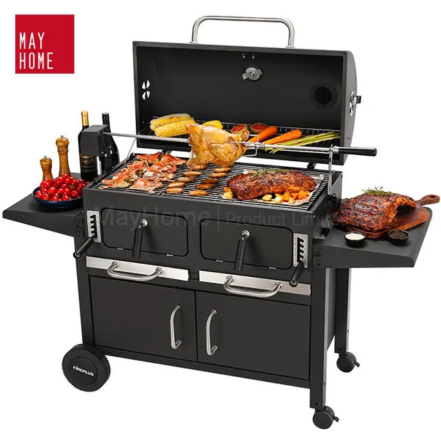 Smokeless Heavy Duty BBQ Grills new design large charcoal grill Trolley Barbeque Smoker Rotisserie Barbecue BBQ Charcoal Grill