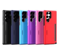 GSCASE Dompet geser penutup saku kartu kredit ID tempat uang tunai lapisan ganda casing ponsel keras untuk Samsung Galaxy S24 Ultra