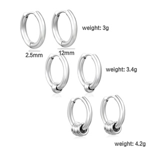 Juego de Aretes Huggie Hoop de Moda, Joyería Minimalista, Nudo Trenzado Simple, Pequeños, 3 Pares, Apilables, de Acero Inoxidable para Mujer - Product Image 1