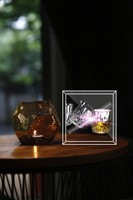 Mini Proyector de Ventilador Holográfico 3D Cuadrado con Cubierta, Control por Aplicación Móvil, Ventilador LED Portátil, Pantalla Holográfica 3D en Estuche