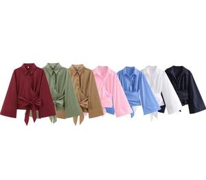 Chemises pour femmes à double boutonnage, courtes, respirantes et tendance, avec un nouveau design de cravate et un toucher de luxe – Vente en gros - Product Image 1