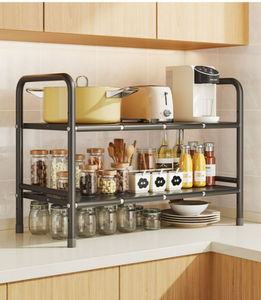 Mensola della <span class=keywords><strong>cucina</strong></span> espandibile risparmio di spazio sotto il lavandino Organizer Desktop Rack di stoccaggio con cestino - Product Image 3