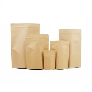 Daypack Ziplock coklat putih kerajinan kertas berdiri kantong makanan bubuk teh kopi kemasan ritsleting tas