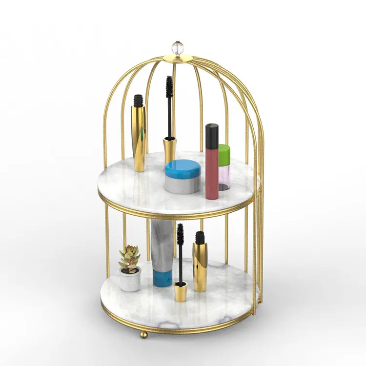 Metalen Vogel Kooi Vorm Make-Up Organizer Rack 2 Tier Cosmetische Parfum Opslag Plank