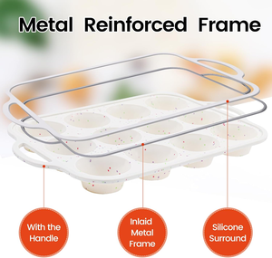 MUYULINS Factory 24-cup LFGB non-stick BPA Free metal reinforced frame mini silicone cupcake pan American <b>cake</b> <b>tin</b> baking mold - Product Image 2