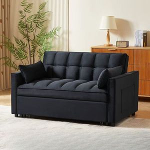 Sofá Cama Plegable y Extensible de Dos Plazas, Multifuncional, Diseño Contemporáneo, Tapizado en Bouclé, Patas Metálicas, para Villa - Product Image 1