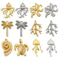 Pendentif tortue de mer en or FFSCM-24 pour collier breloques corail en argent pour porte-clés poulpe plaine méduse cocotier charme