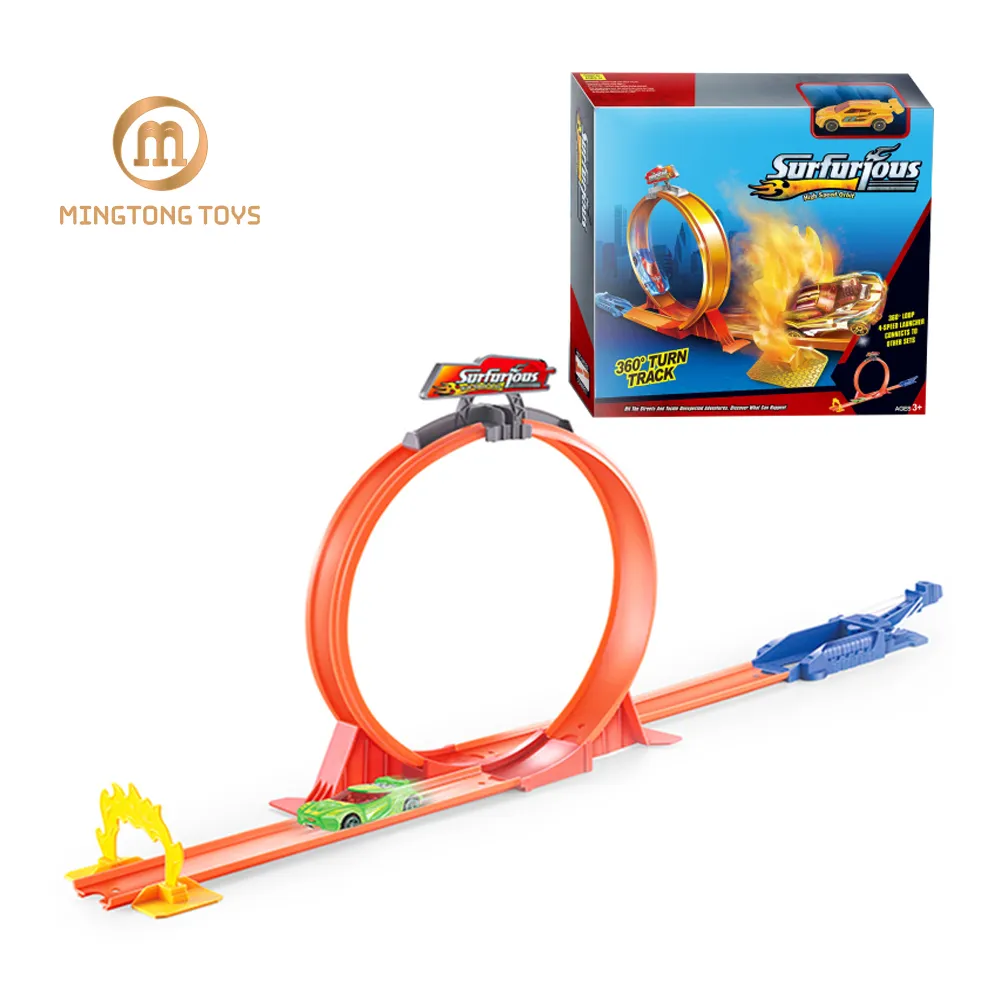 Fabricante 2023 nuevo lanzador de resorte de plástico rápido catapulta Rail Race Car Set bloques de construcción 360 grados Loop pista de juguete para niños