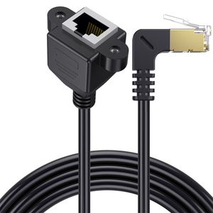 Câble <span class=keywords><strong>Ethernet</strong></span> LAN <span class=keywords><strong>Cat</strong></span> 8 <span class=keywords><strong>RJ45</strong></span> mâle vers femelle, montage sur panneau à vis, 8 broches, angle de 90 degrés gauche, droite, haut, bas, câble d'extension - Product Image 2